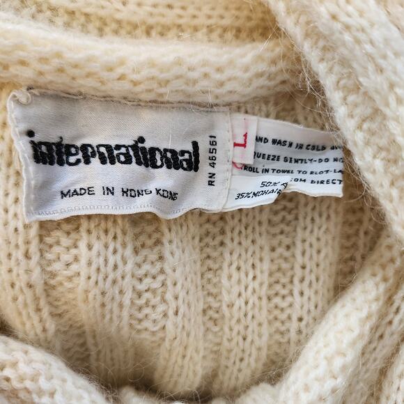 Vintage Cream Knit Cardigan Sweater Duster with Attached Scarf – Mohair Blend - Picture 11 of 12